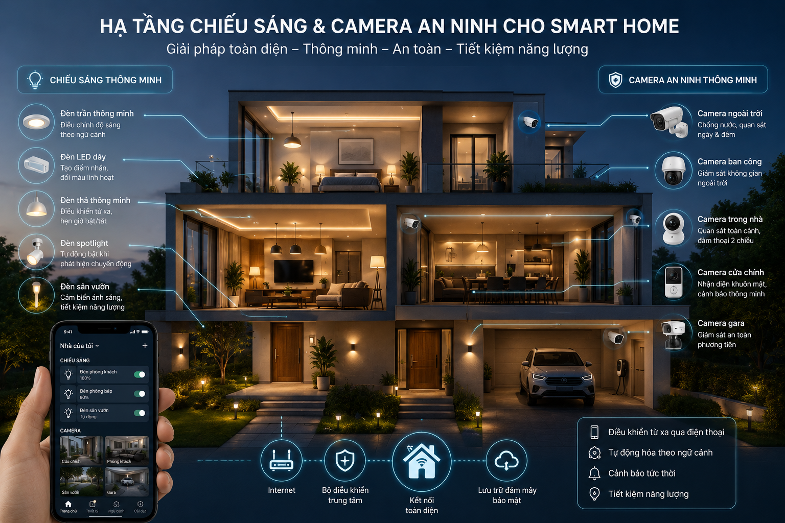 thi cong he thong chieu sang va camera an ninh cho nha thong minh